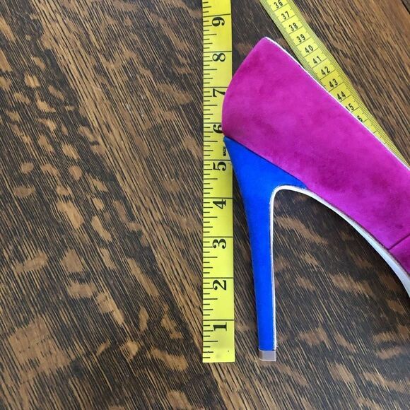 NEW Footcandy Crissy Fuchsia, Red & Blue Suede Barbiecore Y2K Platform Heels NIB - Picture 12 of 15